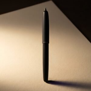 Margin Slim, Ebonite — A slim matte black hard rubber fountain pen with a low satin sheen and a small fine nib.