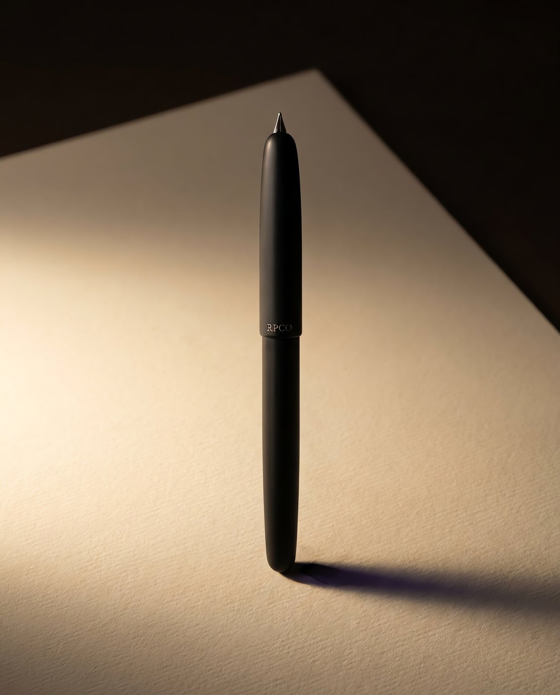 Margin Slim, Ebonite — A slim matte black hard rubber fountain pen with a low satin sheen and a small fine nib.