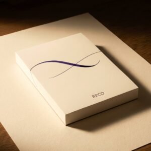 Writing Pad, Cotton 120 gsm — A pad of thick smooth cream cotton paper with a single flex-written line showing dramatic thick and thin strokes.